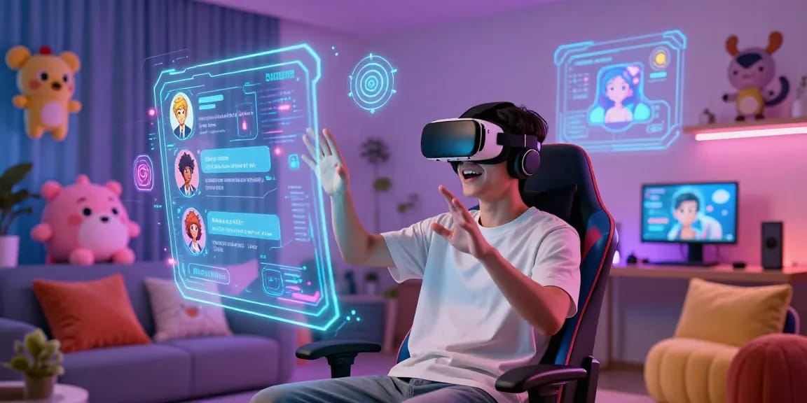 Engaging interaction with Crushon AI in a colorful virtual environment showcasing animated characters.