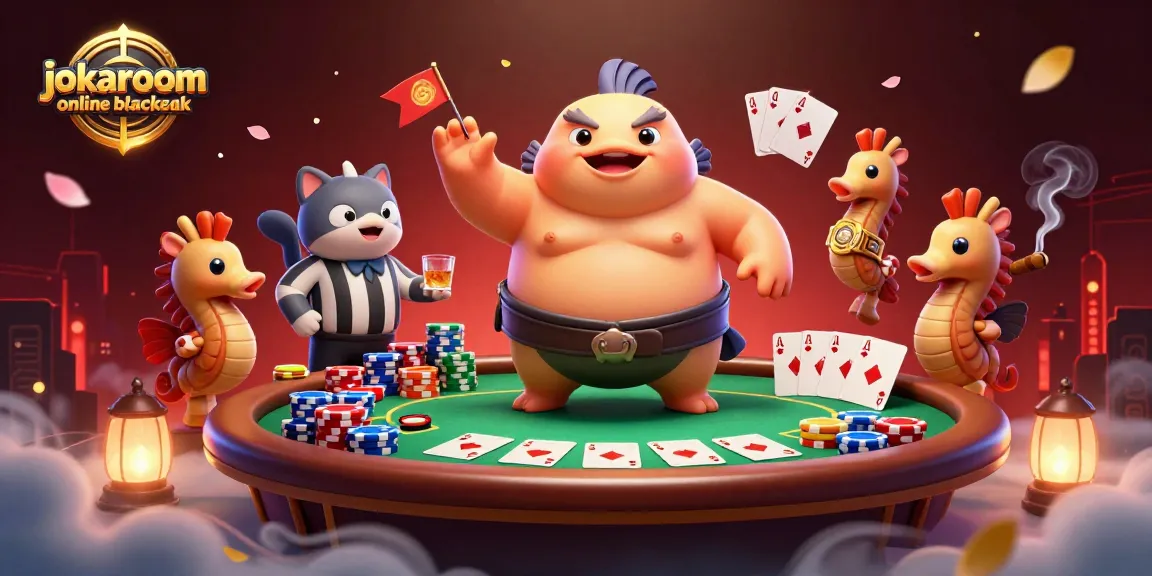 Experience exciting jokaroom online blackjack with vibrant characters in a lively casino scene.
