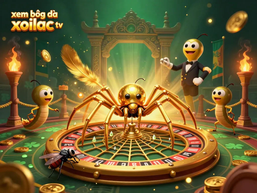 Xem bóng đá Xoilac TV showcasing high-stakes betting in a lively casino atmosphere with vivid characters.